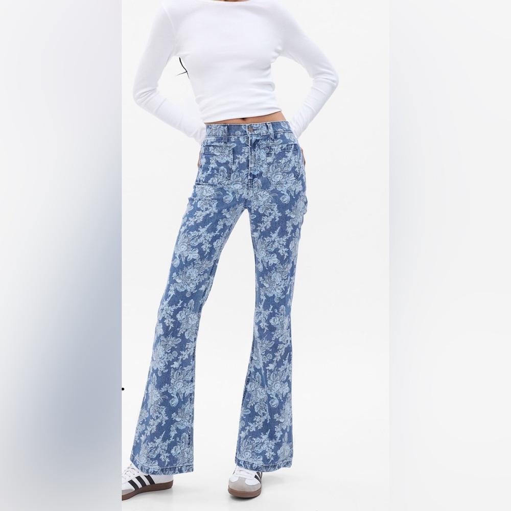 NWT LoveShackFancy for GAP high rise floral 70s flare jeans